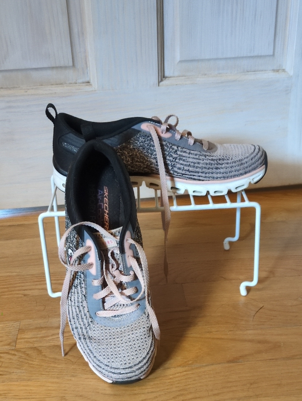Women's Sketchers Gray and Pink Knit Walking Sneakers